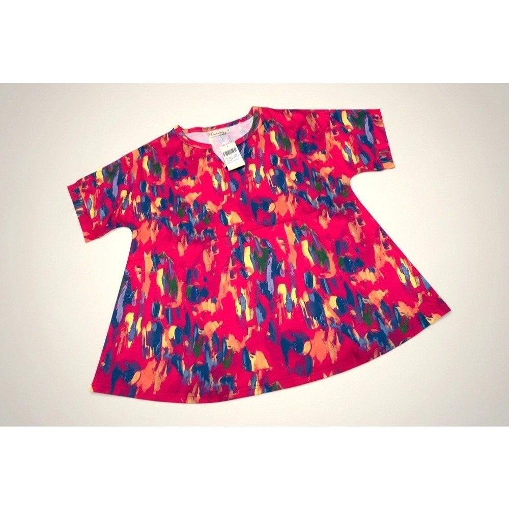 Southern Stitch Womens Pink Abstract Brushstroke Split Neck Tunic Top Size M NEW